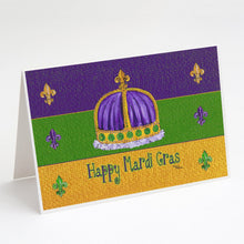 Load image into Gallery viewer, Happy Mardi Gras Crown Greeting Cards -  Blank Note Cards – 8-Pack of Artist-Designed Cards with Envelopes