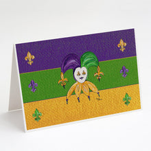 Load image into Gallery viewer, Mardi Gras Jester Greeting Cards -  Blank Note Cards – 8-Pack of Artist-Designed Cards with Envelopes