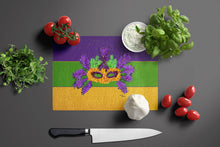Load image into Gallery viewer, Mardi Gras Mask Glass Cutting Boards – Durable, Decorative Kitchen Art