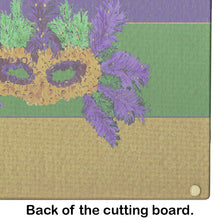 Load image into Gallery viewer, Mardi Gras Mask Glass Cutting Boards – Durable, Decorative Kitchen Art