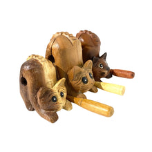 Load image into Gallery viewer, 3" Wooden Cat Percussion Whistle Instrument