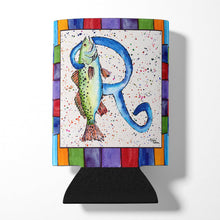 Load image into Gallery viewer, Letter R with Trout Fish Can or Bottle Beverage Insulator Hugger 8441