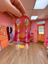 Load image into Gallery viewer, Cascading Gem and Pearl Clip-On Earrings