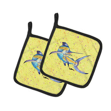 Load image into Gallery viewer, Blue Marlin on Yellow Pot Holders - Set of 2 Decorative Kitchen Helpers | Made in the USA 8533PTHD