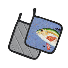 Load image into Gallery viewer, Rainbow Trout on Blue Pot Holders - Set of 2 Decorative Kitchen Helpers | Made in the USA 8534PTHD
