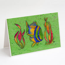 Load image into Gallery viewer, Tropical Fish on Green Greeting Cards -  Blank Note Cards – 8-Pack of Artist-Designed Cards with Envelopes