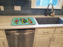 Load image into Gallery viewer, Tropical Fish on Teal Dish Drying Mat – Absorbent, Artistic Kitchen Essentials 8569DDM