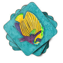 Load image into Gallery viewer, Fish  Tropical on Teal Coasters - Set of 4 Lightweight Foam, Absorbent Drink Coasters