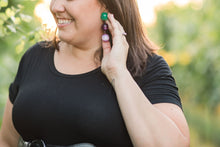 Load image into Gallery viewer, Eggplant Purple Turquoise &amp; Olive Green Tri Dot Drop Earrings