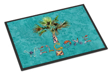 Load image into Gallery viewer, Welcome Palm Tree on Teal Doormat - 24x36 Decorative Floor Mat – Indoor/Outdoor Rug