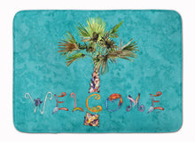 Load image into Gallery viewer, Welcome Palm Tree on Teal Machine Washable Memory Foam Mat 8711RUG