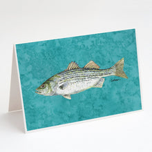 Load image into Gallery viewer, Striped Bass Fish Greeting Cards -  Blank Note Cards – 8-Pack of Artist-Designed Cards with Envelopes