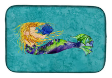 Load image into Gallery viewer, Blonde Mermaid on Teal Dish Drying Mat – Absorbent, Artistic Kitchen Essentials 8724DDM