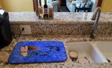 Load image into Gallery viewer, Brunette Mermaid on Blue Dish Drying Mat – Absorbent, Artistic Kitchen Essentials 8725DDM