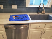 Load image into Gallery viewer, Brunette Mermaid on Blue Dish Drying Mat – Absorbent, Artistic Kitchen Essentials 8725DDM