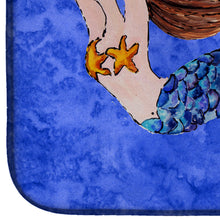 Load image into Gallery viewer, Brunette Mermaid on Blue Dish Drying Mat – Absorbent, Artistic Kitchen Essentials 8725DDM