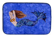 Load image into Gallery viewer, Brunette Mermaid on Blue Dish Drying Mat – Absorbent, Artistic Kitchen Essentials 8725DDM