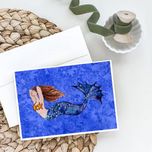 Load image into Gallery viewer, Brunette Mermaid on Blue Greeting Cards -  Blank Note Cards – 8-Pack of Artist-Designed Cards with Envelopes