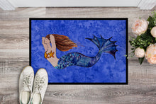 Load image into Gallery viewer, Brunette Mermaid on Blue Doormat - 24x36 Decorative Floor Mat – Indoor/Outdoor Rug