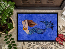 Load image into Gallery viewer, Brunette Mermaid on Blue Doormat - 24x36 Decorative Floor Mat – Indoor/Outdoor Rug