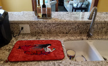 Load image into Gallery viewer, Black Haired Mermaid on Red Dish Drying Mat – Absorbent, Artistic Kitchen Essentials 8726DDM
