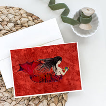 Load image into Gallery viewer, Black Haired Mermaid on Red Greeting Cards -  Blank Note Cards – 8-Pack of Artist-Designed Cards with Envelopes