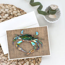 Load image into Gallery viewer, Blue Crab on Faux Burlap Greeting Cards -  Blank Note Cards – 8-Pack of Artist-Designed Cards with Envelopes