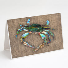 Load image into Gallery viewer, Blue Crab on Faux Burlap Greeting Cards -  Blank Note Cards – 8-Pack of Artist-Designed Cards with Envelopes