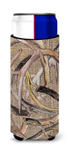 Load image into Gallery viewer, Deer Horns  on Faux Burlap Slim Can Hugger – Fun &amp; Functional Drink Coolers 8732MUK