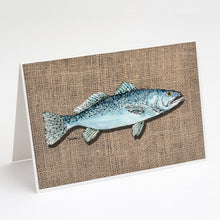 Load image into Gallery viewer, Fish Speckled Trout  on Faux Burlap Greeting Cards -  Blank Note Cards – 8-Pack of Artist-Designed Cards with Envelopes