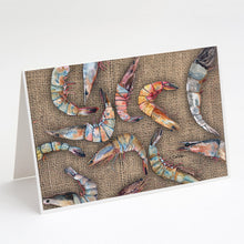 Load image into Gallery viewer, Shrimp  on Faux Burlap Greeting Cards -  Blank Note Cards – 8-Pack of Artist-Designed Cards with Envelopes