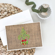 Load image into Gallery viewer, Christmas Tree Fleur de lis on Faux Burlap Greeting Cards -  Blank Note Cards – 8-Pack of Artist-Designed Cards with Envelopes