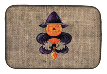 Load image into Gallery viewer, Halloween Pumpkin Bat Fleur de lis Dish Drying Mat – Absorbent, Artistic Kitchen Essentials 8748DDM