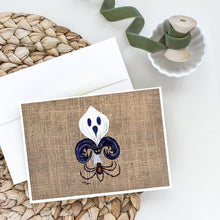 Load image into Gallery viewer, Halloween Ghost Bat and Spider Fleur de lis on Faux Burlap Greeting Cards -  Blank Note Cards – 8-Pack of Artist-Designed Cards with Envelopes
