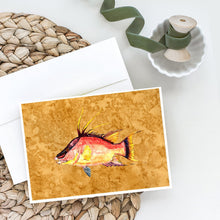 Load image into Gallery viewer, Hog Snapper on Gold Greeting Cards -  Blank Note Cards – 8-Pack of Artist-Designed Cards with Envelopes
