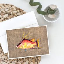 Load image into Gallery viewer, Hog Snapper on Faux Burlap Greeting Cards -  Blank Note Cards – 8-Pack of Artist-Designed Cards with Envelopes