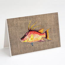Load image into Gallery viewer, Hog Snapper on Faux Burlap Greeting Cards -  Blank Note Cards – 8-Pack of Artist-Designed Cards with Envelopes