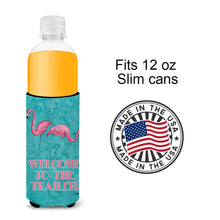 Load image into Gallery viewer, Welcome to the Trailer with Flamingos Slim Can Hugger – Fun &amp; Functional Drink Coolers 8757MUK
