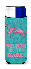 Load image into Gallery viewer, Welcome to the Trailer with Flamingos Slim Can Hugger – Fun &amp; Functional Drink Coolers 8757MUK