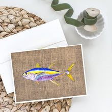 Load image into Gallery viewer, Fish - Tuna Faux Burlap Greeting Cards -  Blank Note Cards – 8-Pack of Artist-Designed Cards with Envelopes