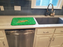 Load image into Gallery viewer, Grasshopper on Green Dish Drying Mat – Absorbent, Artistic Kitchen Essentials 8849DDM