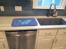 Load image into Gallery viewer, Butterfly on Slate Blue Dish Drying Mat – Absorbent, Artistic Kitchen Essentials 8855DDM