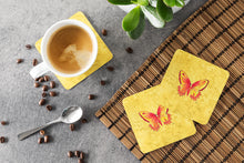 Load image into Gallery viewer, Butterfly on Yellow Coasters - Set of 4 Lightweight Foam, Absorbent Drink Coasters