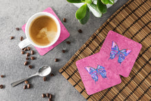 Load image into Gallery viewer, Butterfly on Pink Coasters - Set of 4 Lightweight Foam, Absorbent Drink Coasters