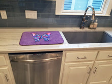 Load image into Gallery viewer, Butterfly on Purple Dish Drying Mat – Absorbent, Artistic Kitchen Essentials 8860DDM