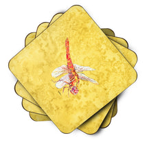 Load image into Gallery viewer, Dragonfly on Yellow Coasters - Set of 4 Lightweight Foam, Absorbent Drink Coasters