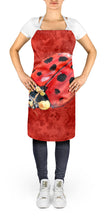 Load image into Gallery viewer, Lady Bug on Deep Red Apron – Artist-Designed Kitchen, BBQ &amp; Craft Apron