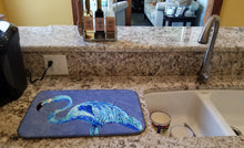 Load image into Gallery viewer, Flamingo On Slate Blue Dish Drying Mat – Absorbent, Artistic Kitchen Essentials 8873DDM