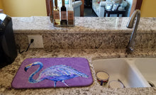 Load image into Gallery viewer, Flamingo on Purple Dish Drying Mat – Absorbent, Artistic Kitchen Essentials 8874DDM