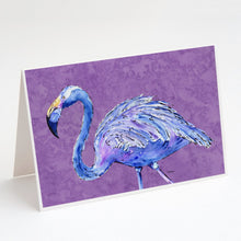 Load image into Gallery viewer, Flamingo on Purple Greeting Cards -  Blank Note Cards – 8-Pack of Artist-Designed Cards with Envelopes